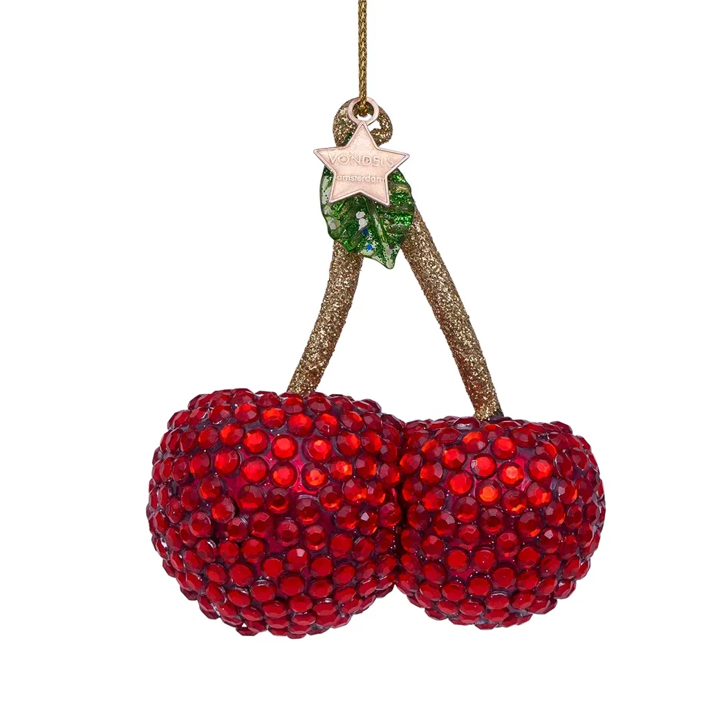 Kirschform Anhänger, Kugelanhänger, Rot-glitzernd, Glitzerkette, Kunststein-Design