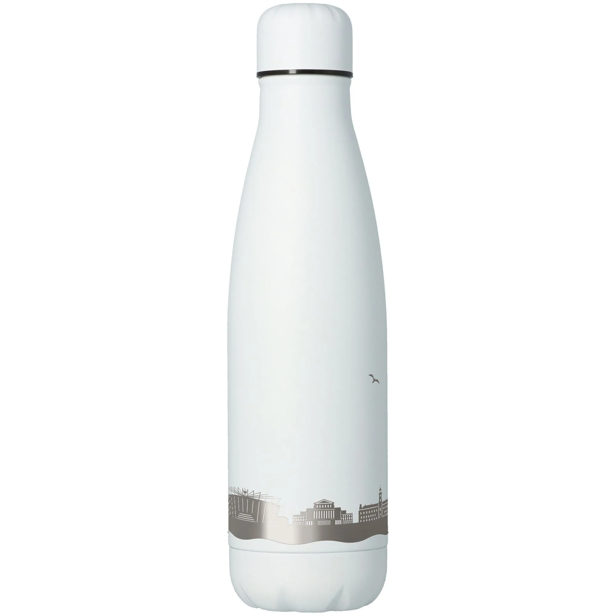 Thermalflasche, Edelstahl, weiß, Trinkflasche, Stadtansicht