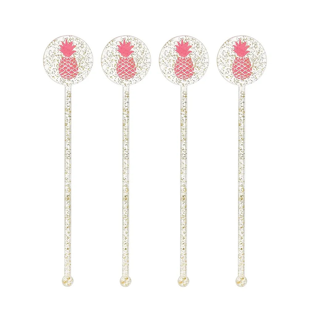 Lollipop-Stäbchen, Glitzer, Gold, Ananas-Design, 4er-Set