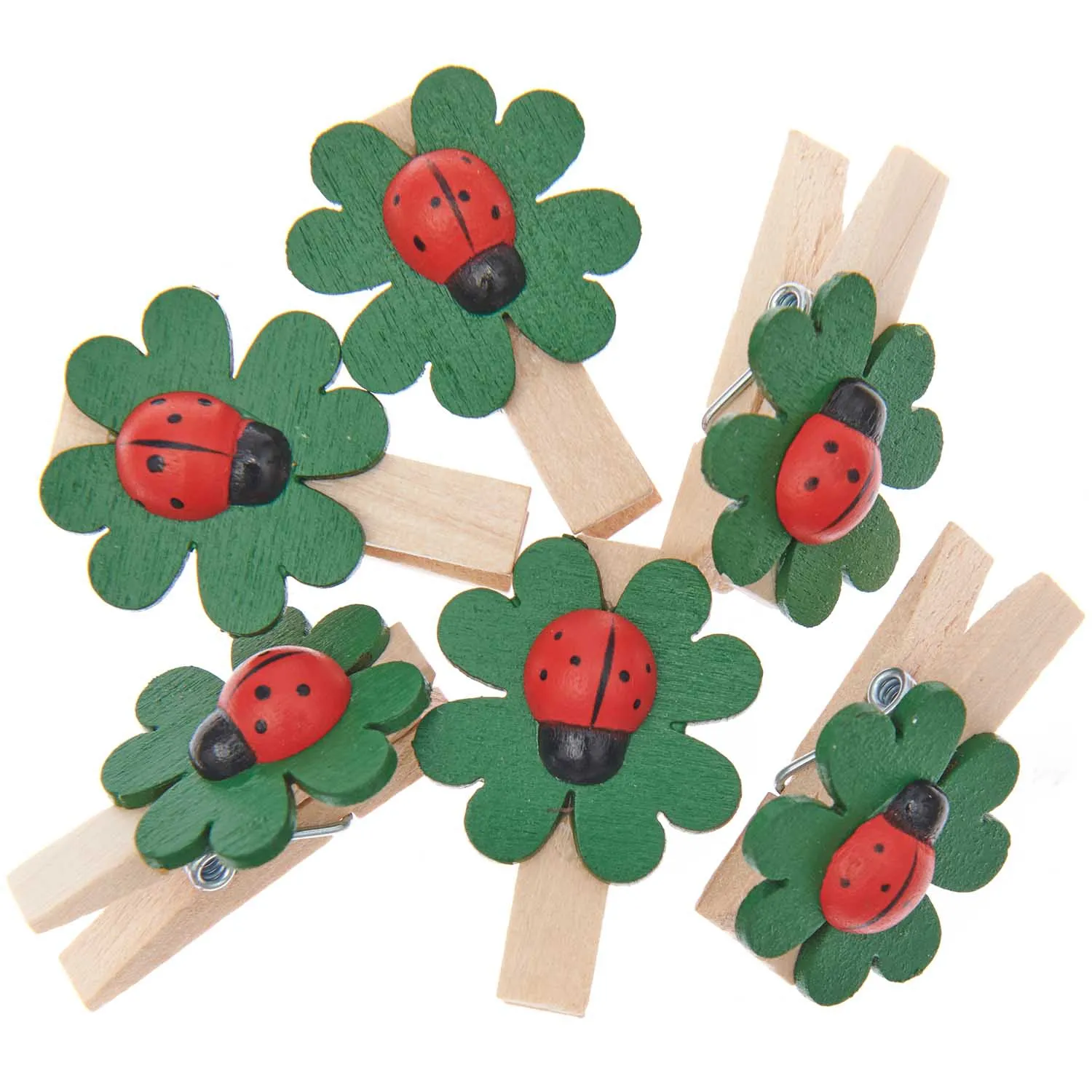 6 Holzklammern "Glücksklee"