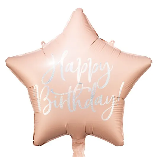 Folienballon Stern "Happy Birthday", holografisch Rosa/Silber ca. 35 cm