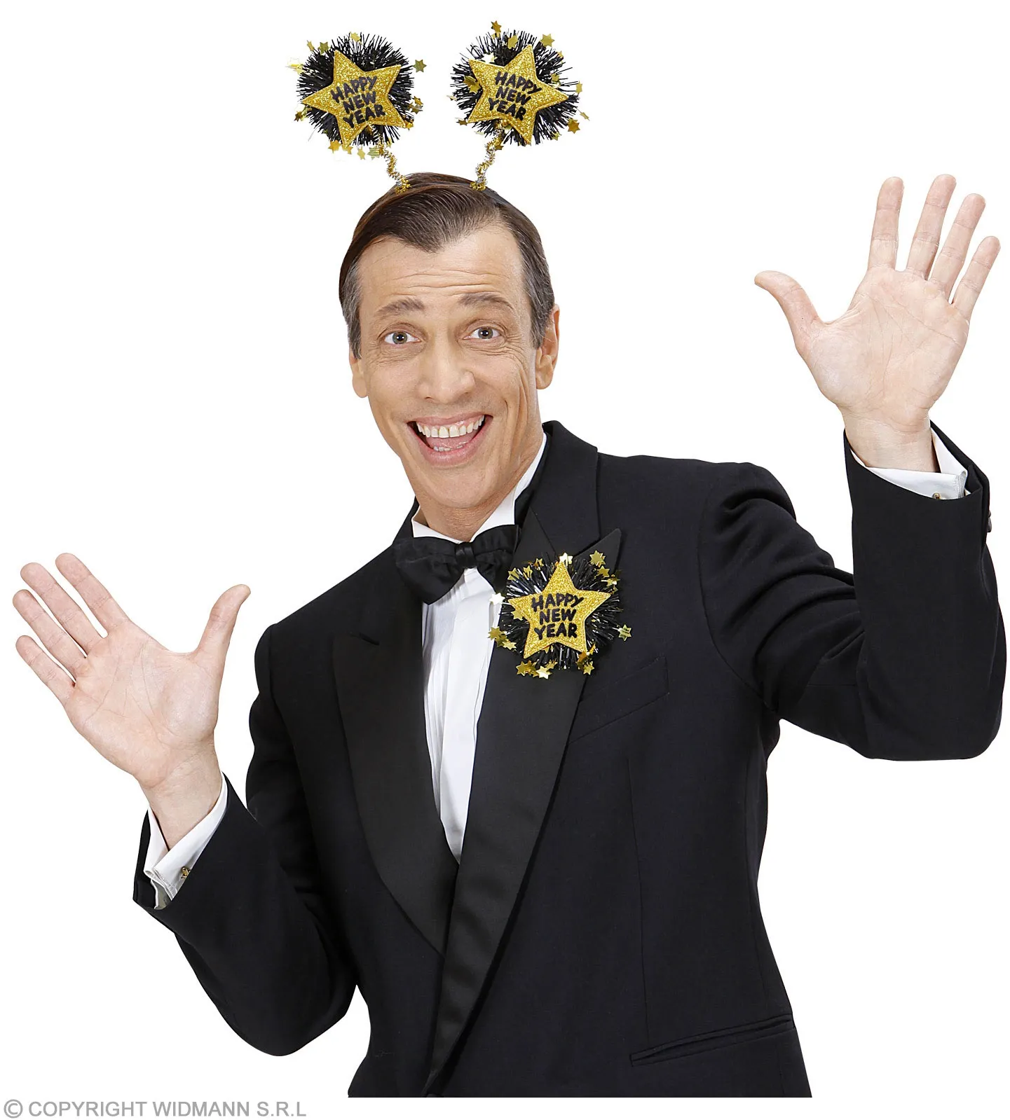 Brosche " Happy New Year", Gold/Schwarz