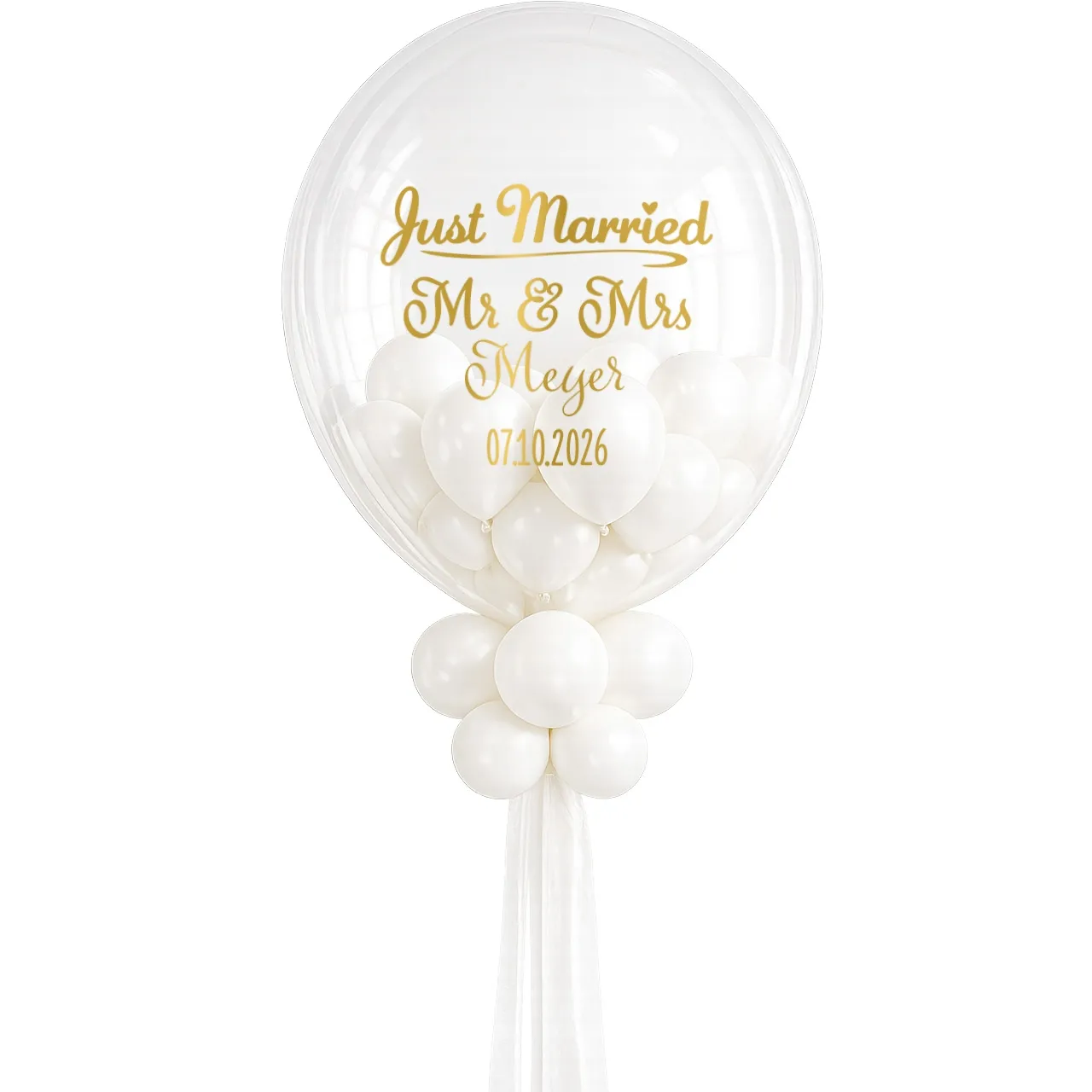 balloon, transparenter Ballon, Ballon bouquet, Hochzeitsdeko, Just Married Beschriftung