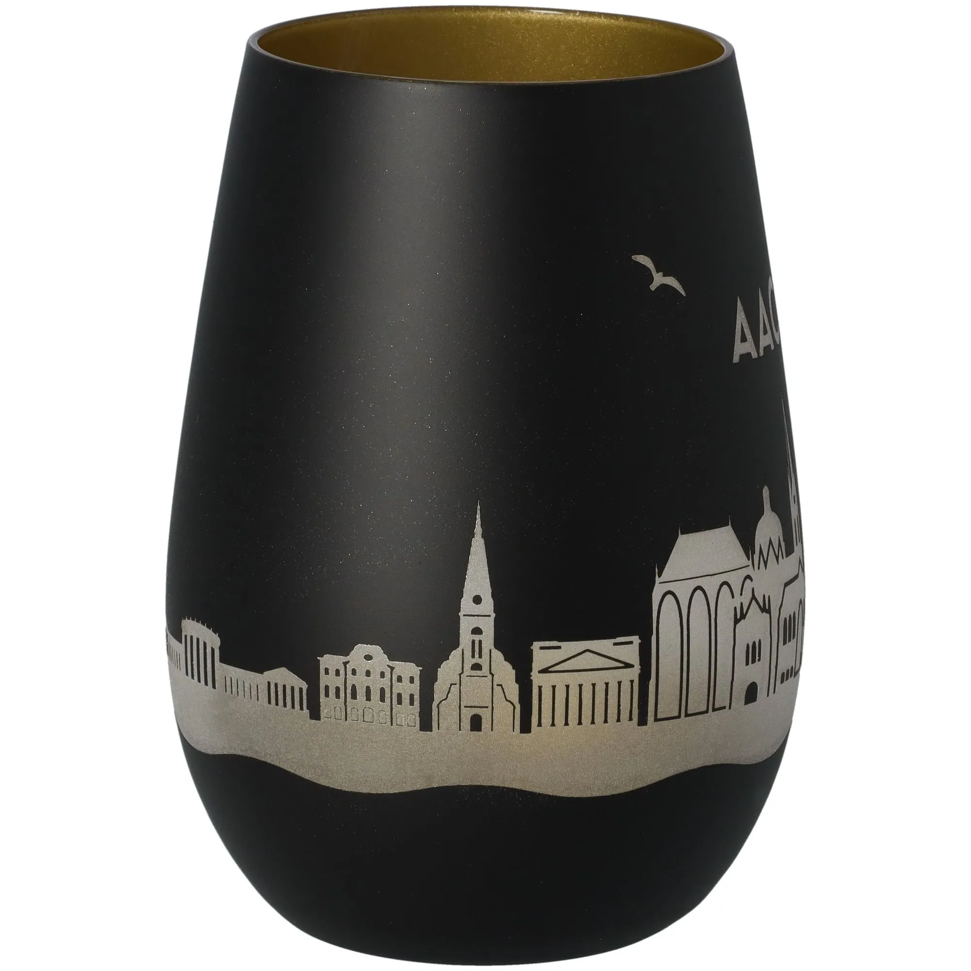 Vase, Schwarze Vase, Silberne Skyline, Dünn geformt, Städtische Silhouette