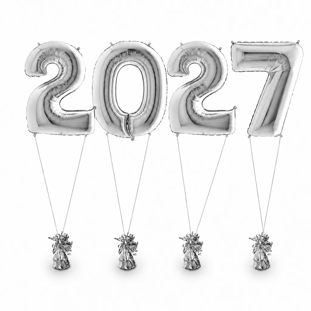 Zahlenballons 2027 Silber inkl. Helium & Gewichten 100 cm