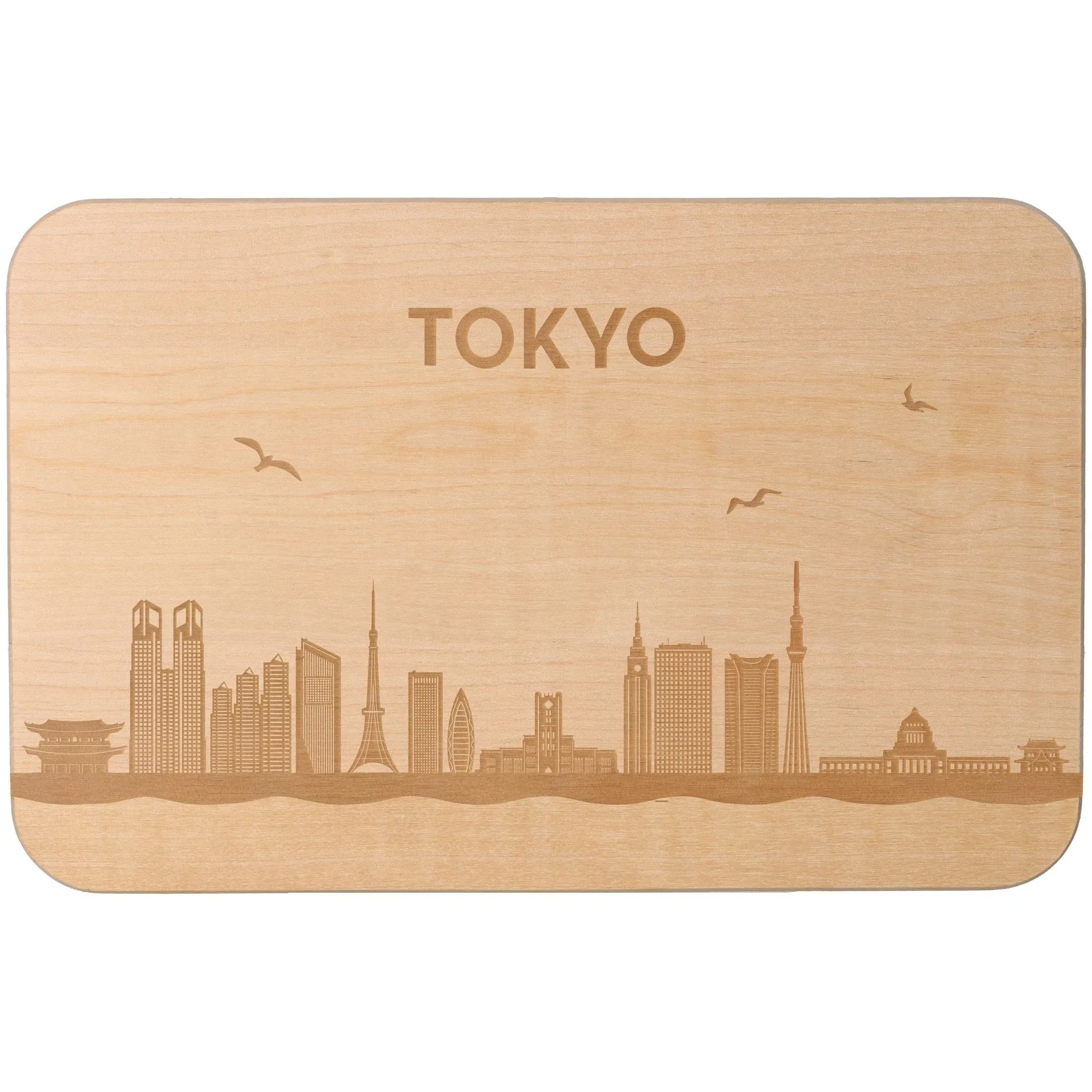 Holzuntersetzer, Tokyo Skyline, Holzbrett, Küchenzubehör, Sandfarben
