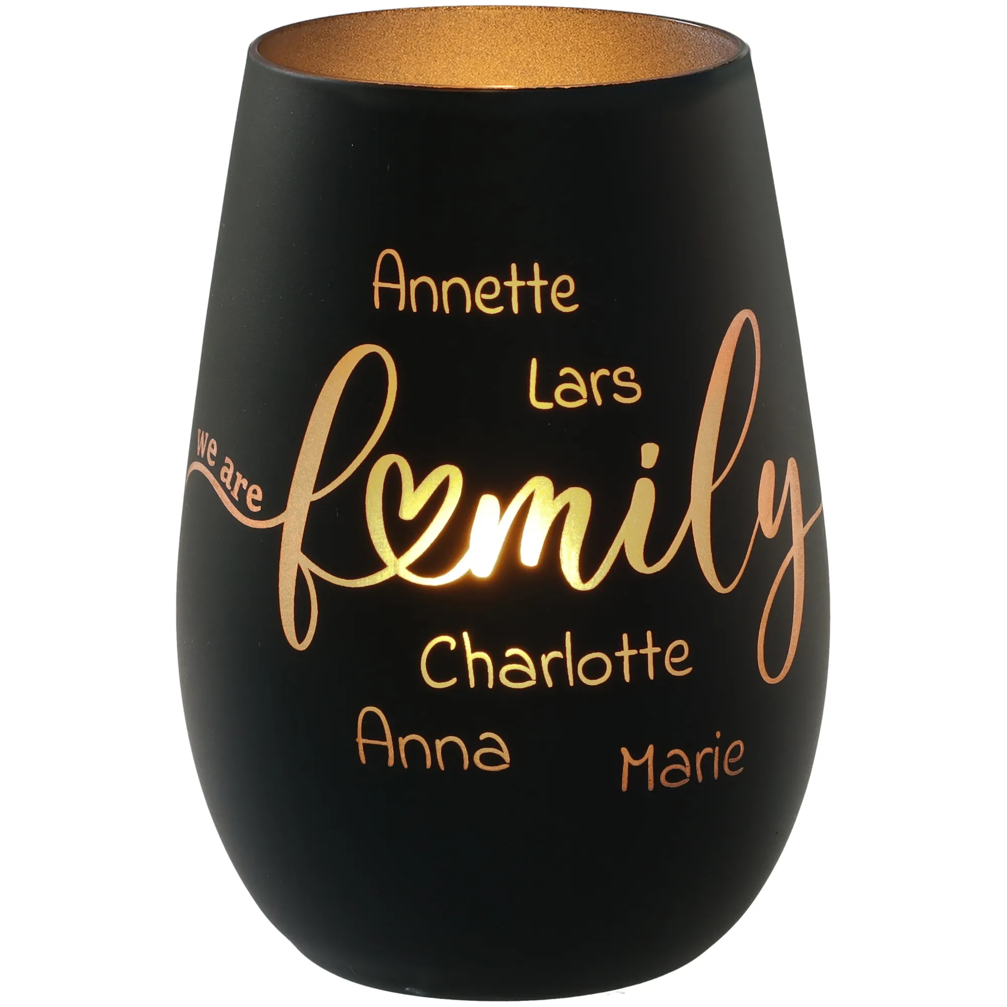 Windlicht We Are Family "Namen" Schwarz/Silber 465ml