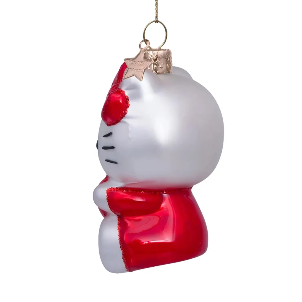 Hello Kitty Ornament, Weihnachtskugel, Glasornament, rote Kleidung, Hänger mit Stern
