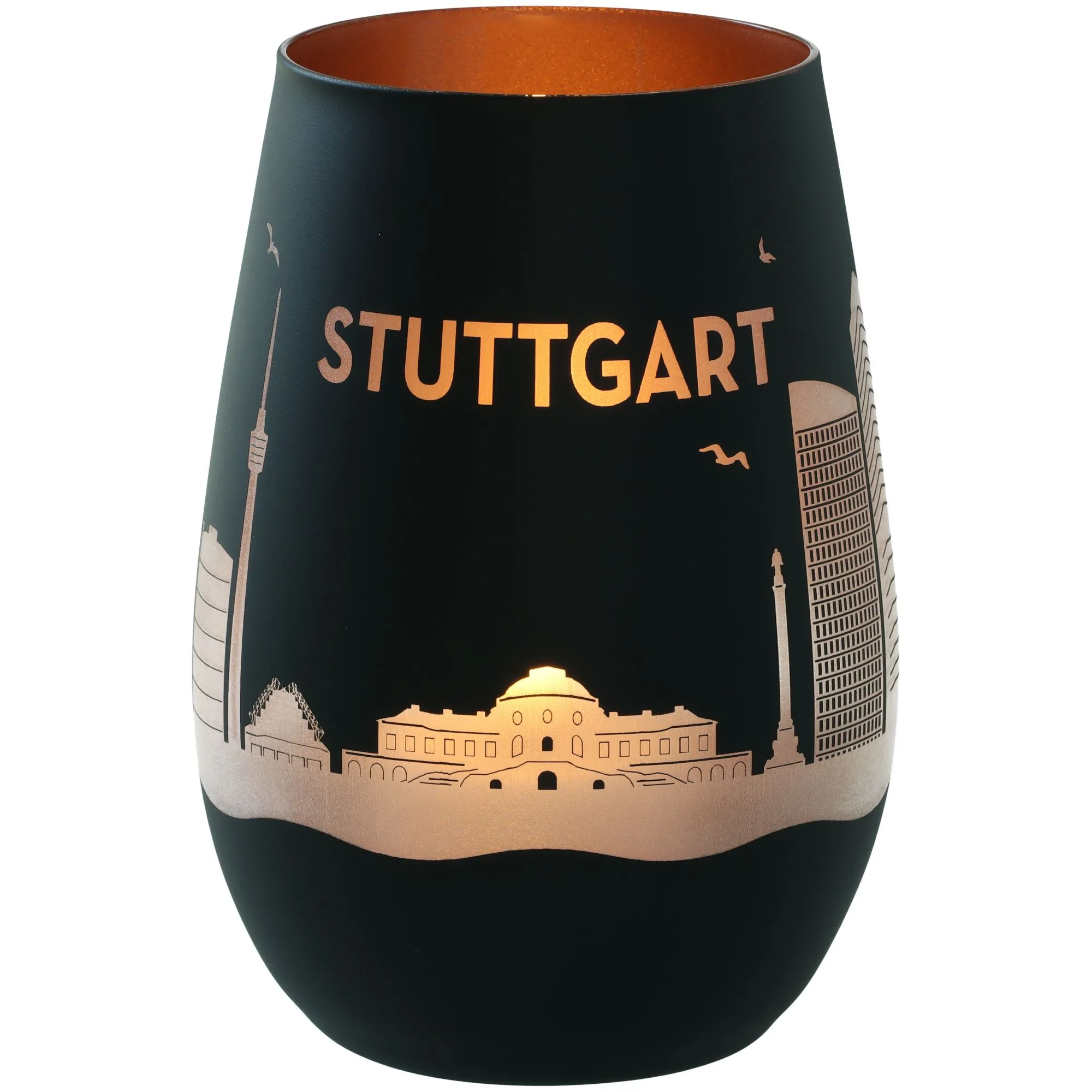 Windlicht Skyline Stuttgart Schwarz/Bronze