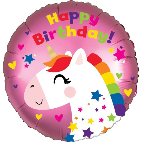 Folienballon "Happy Birthday" Einhorn, Satin 45cm