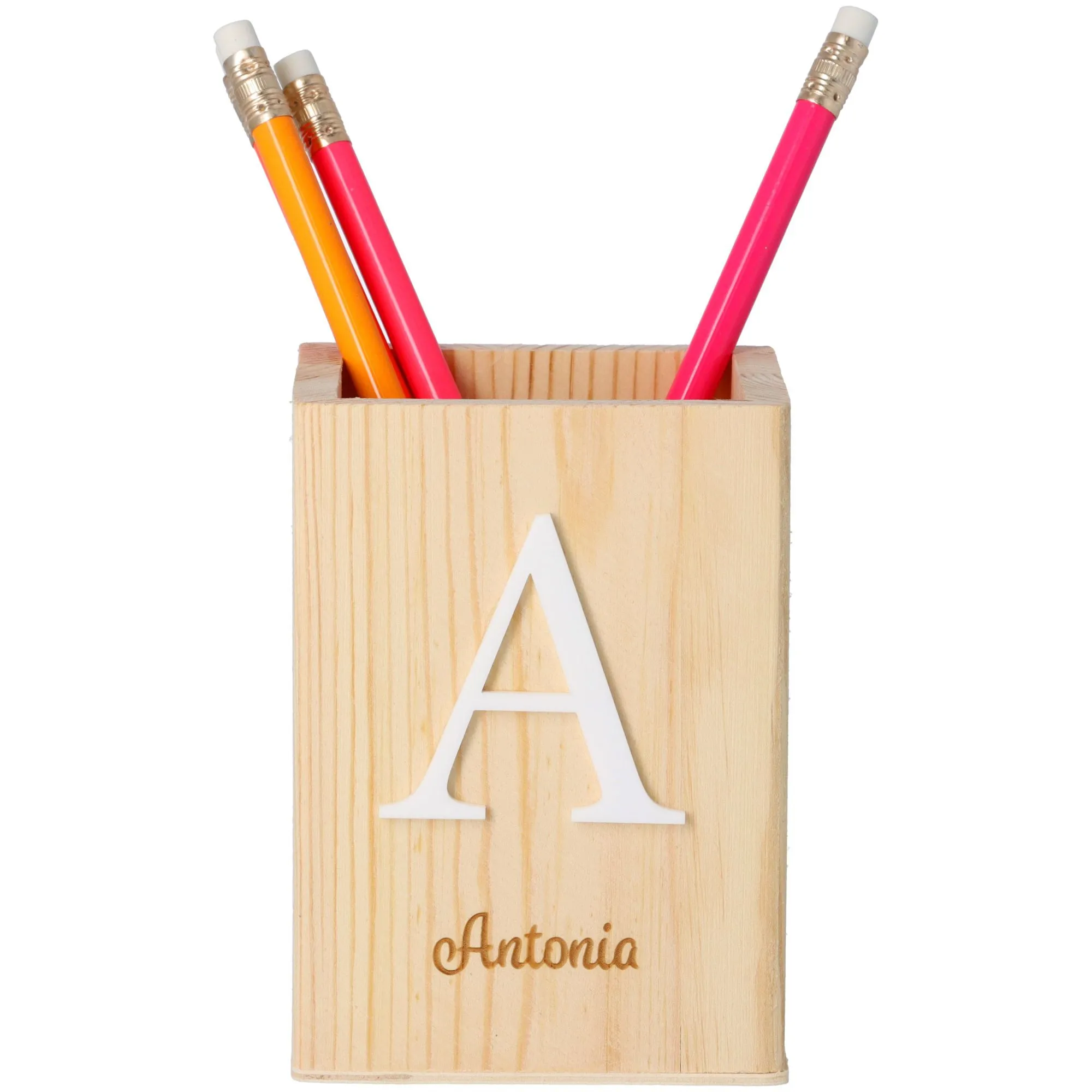 Stiftehalter Initial & "Name" aus Holz 11cm x 8cm x 8cm