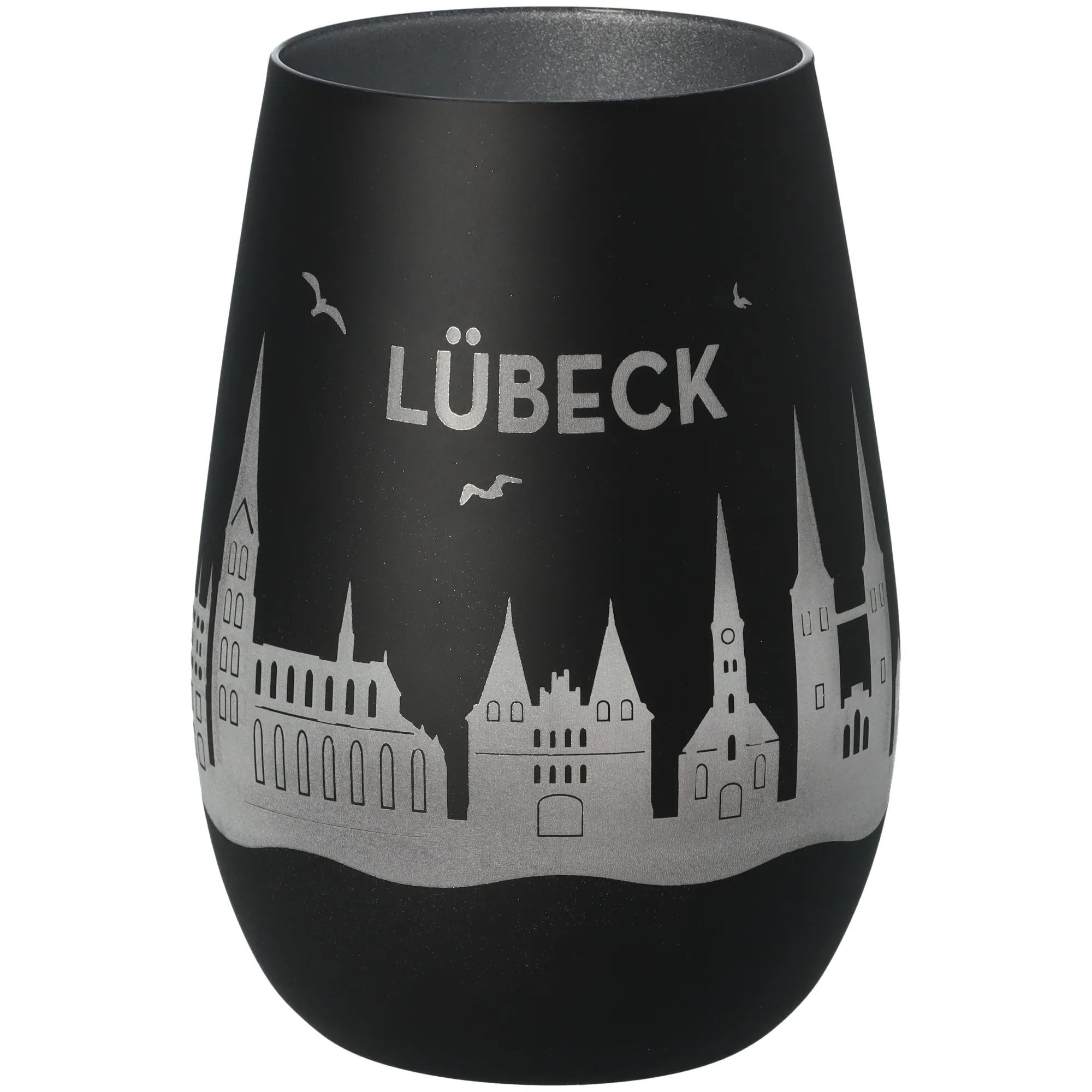 Windlicht Skyline Lübeck Schwarz/Silber