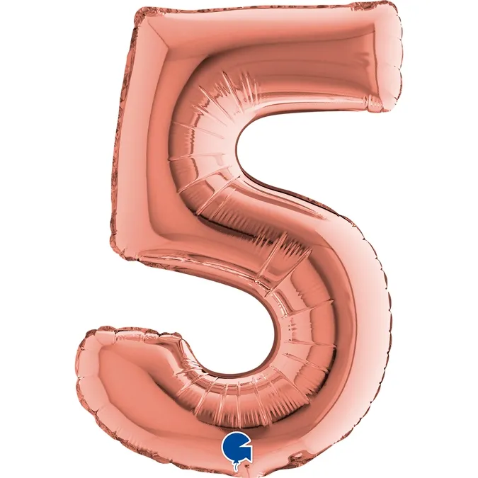 Folienballon Zahl "5" Roségold, zur Luftbefüllung, 35 cm