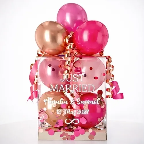 hochzeit, ballonbox, geschenkbox, rosé-gold, konfetti