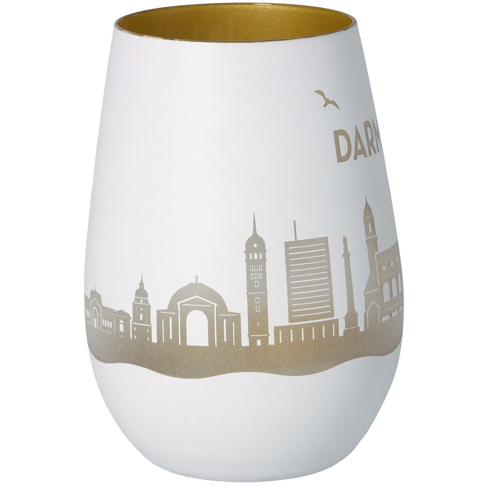 Windlicht Skyline Darmstadt Weiß/Gold