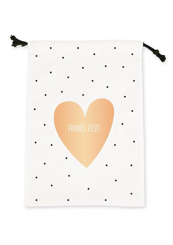 Weihnachtsgeschenkbeutel "Frohes Fest" mit Herz, 100% Baumwolle