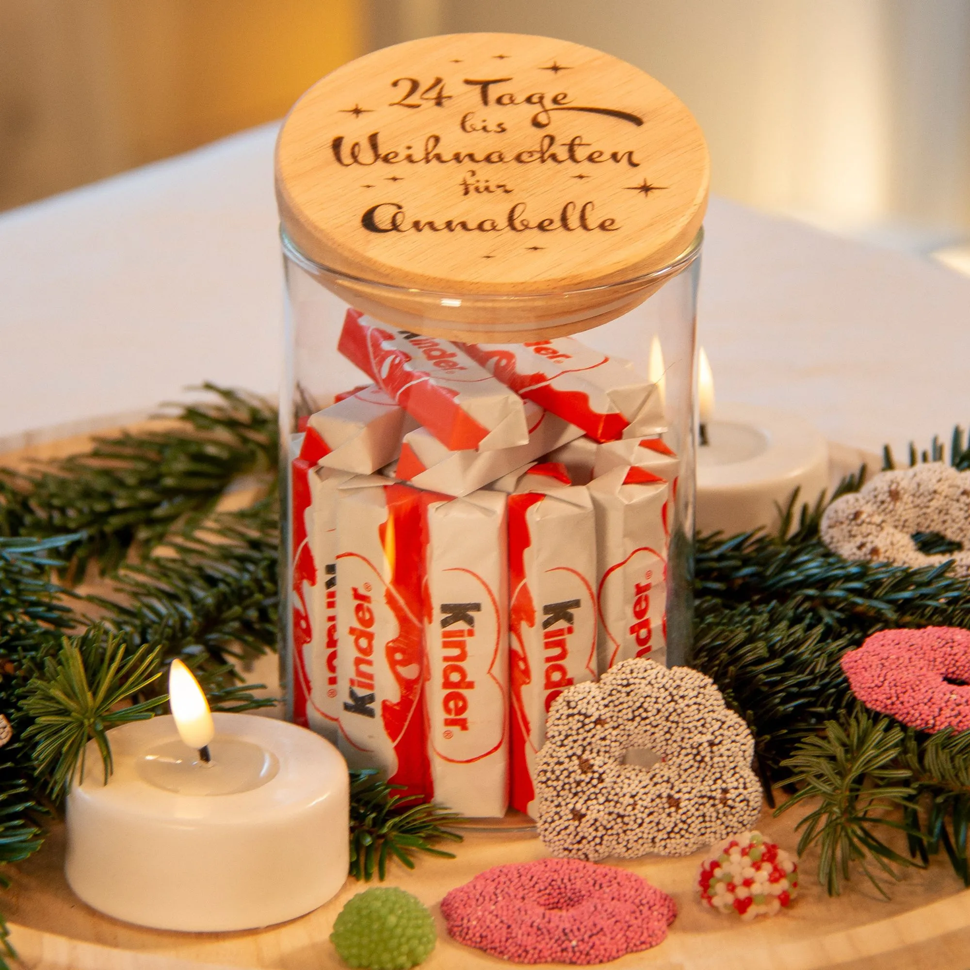 Geschenkglas 24 Tage bis Weihnachten "Name" 880ml