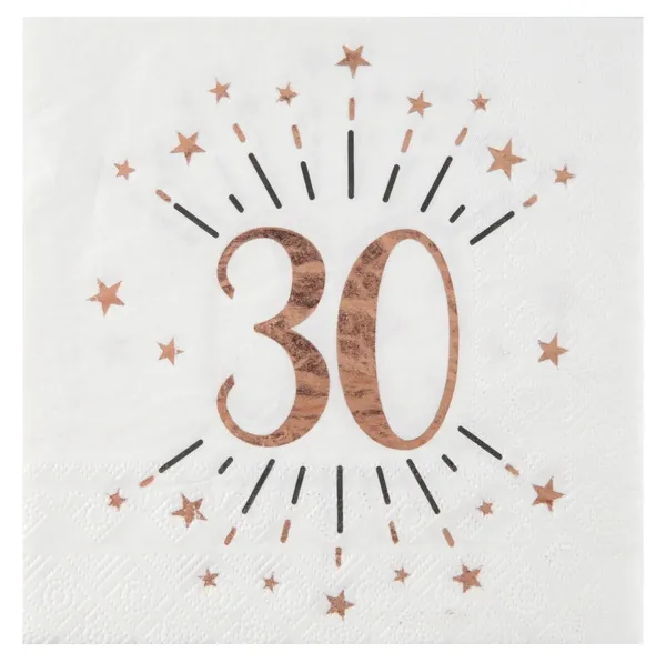 10 Servietten "30. Geburtstag" Weiß/Rosegold