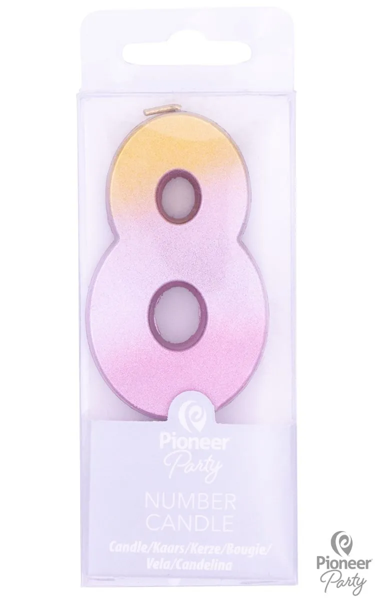 Zahlenkerze "8", Rosa/Gold