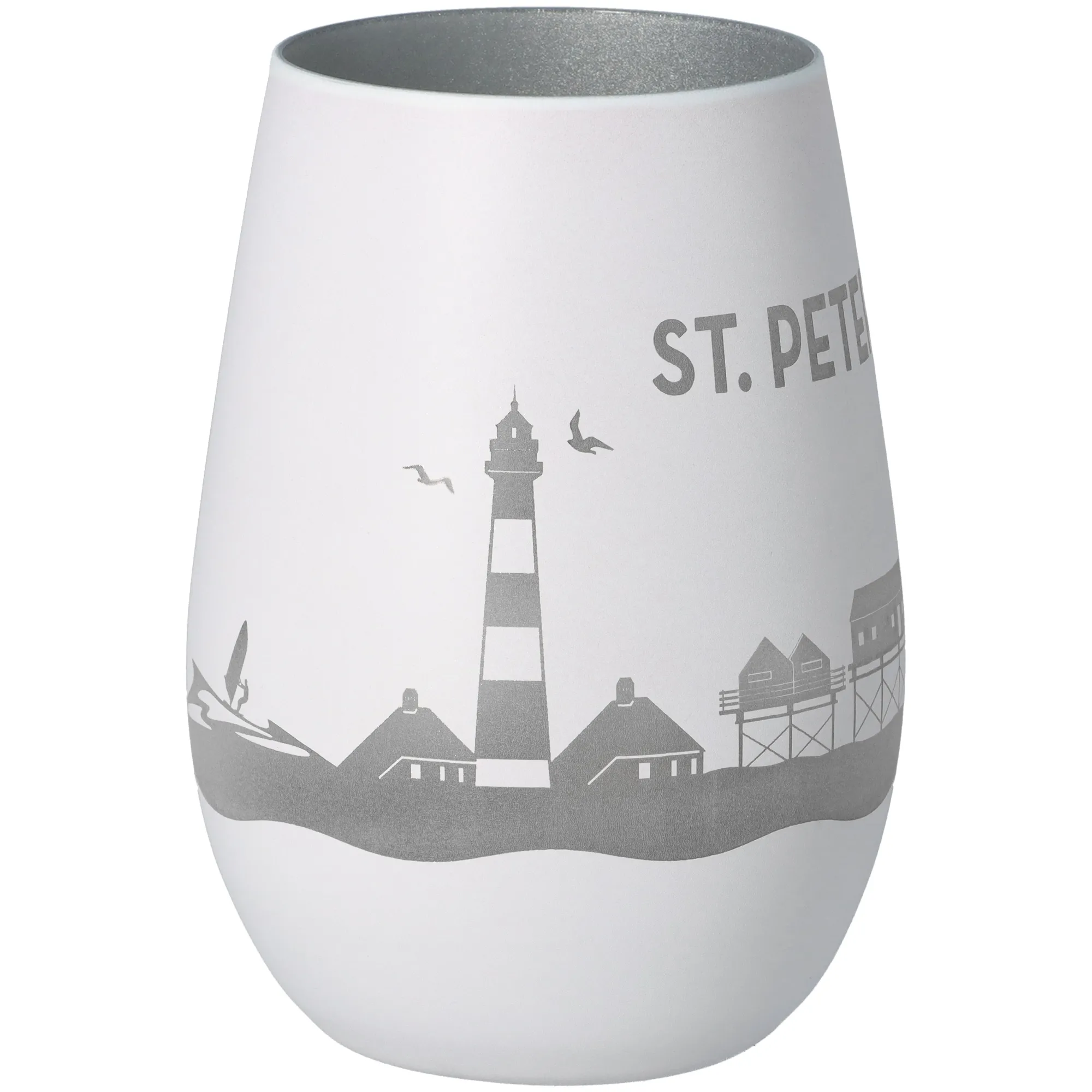 Windlicht Skyline St. Peter-Ording Weiß/Silber