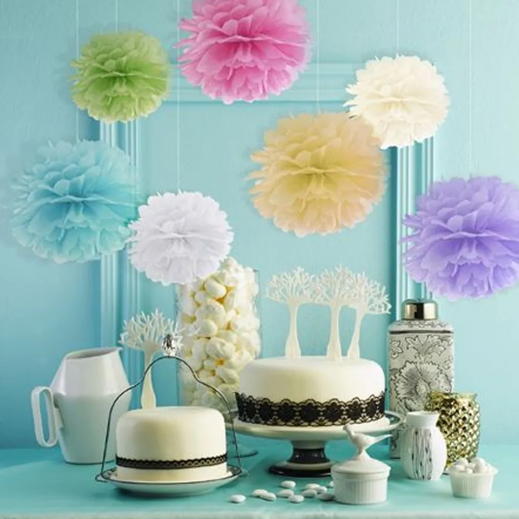 Pompom aus Papier - klein, Weiß