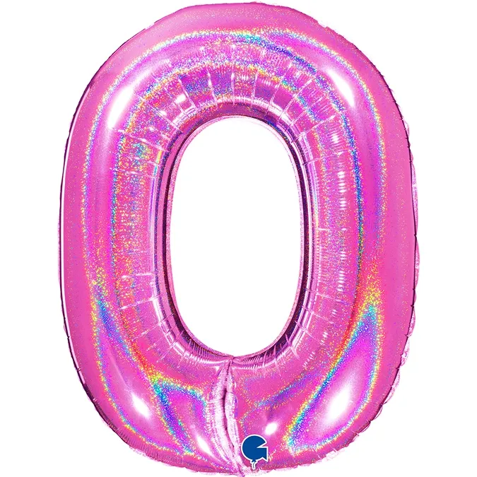 Folienballon Zahl 0 Pink Holographic 100cm