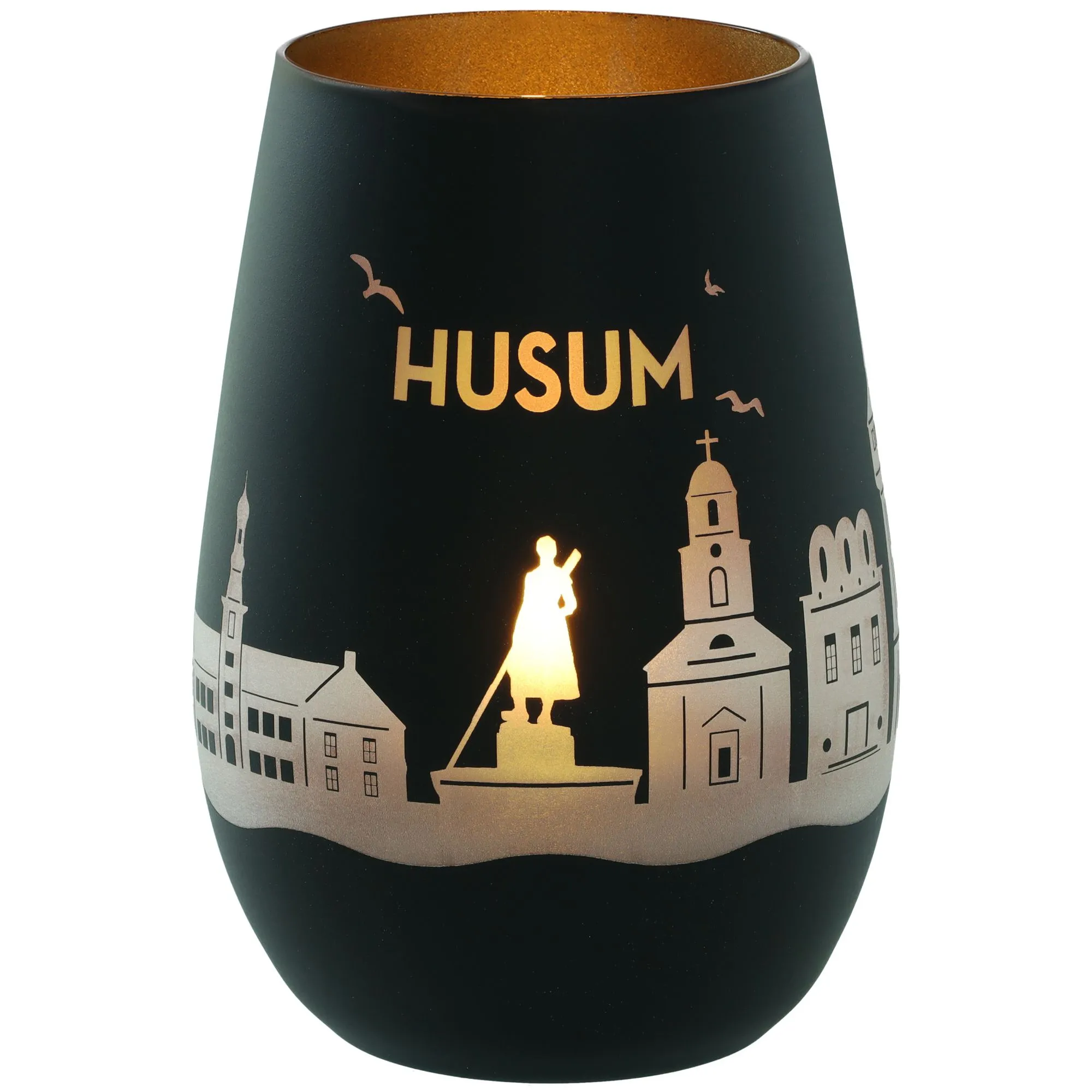 Windlicht Skyline Husum Schwarz/Gold