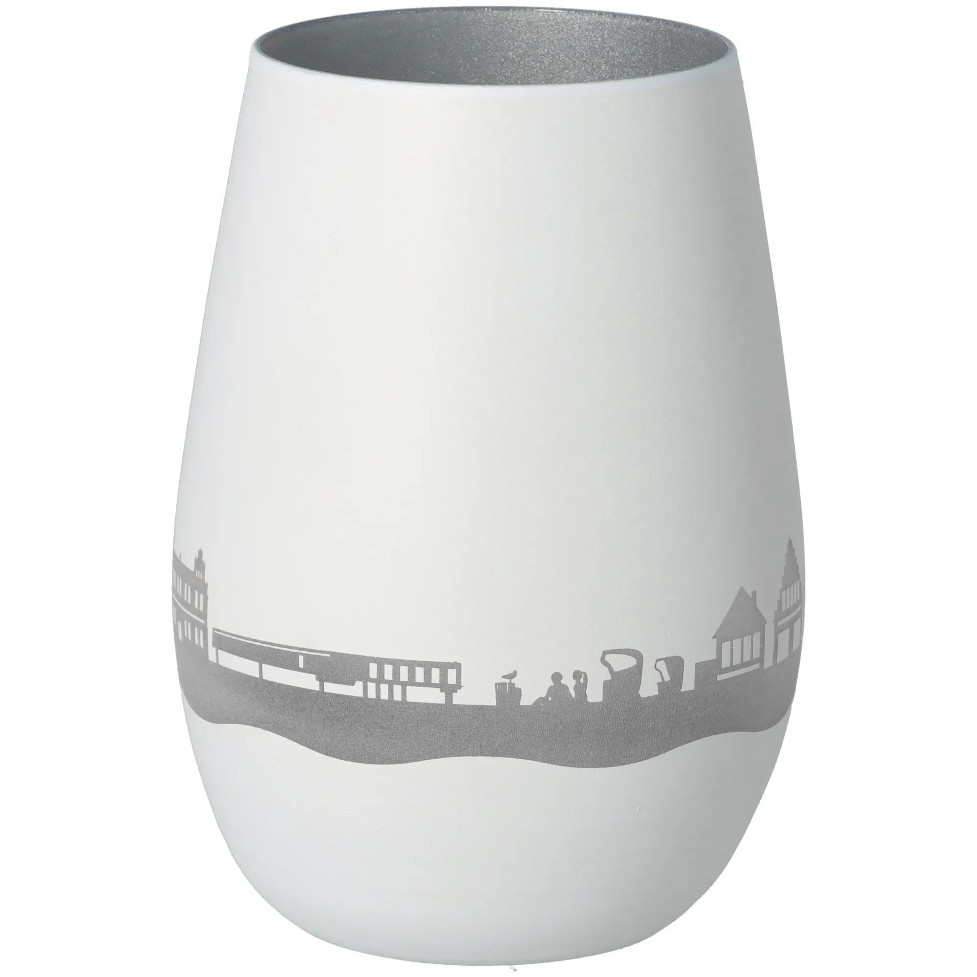 Windlicht Skyline Heiligenhafen Weiß/Silber