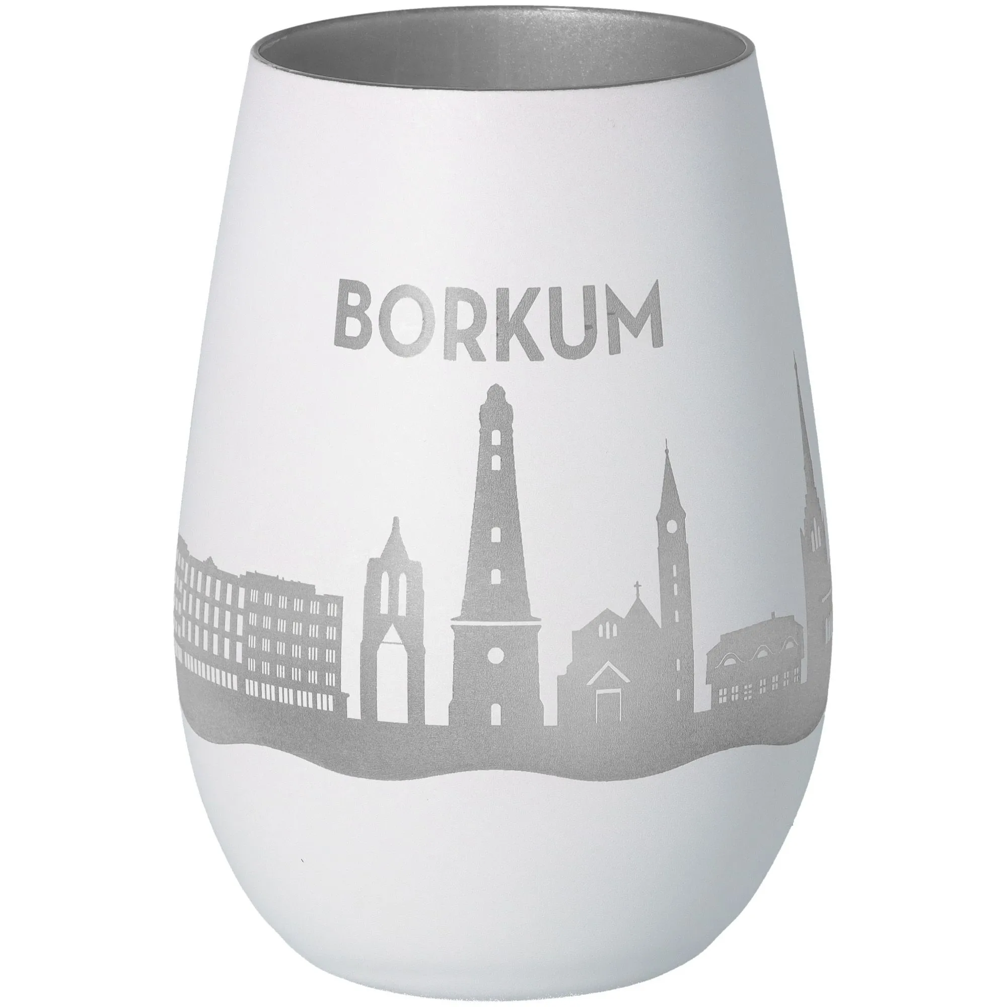 Windlicht Skyline Borkum Weiß/Silber