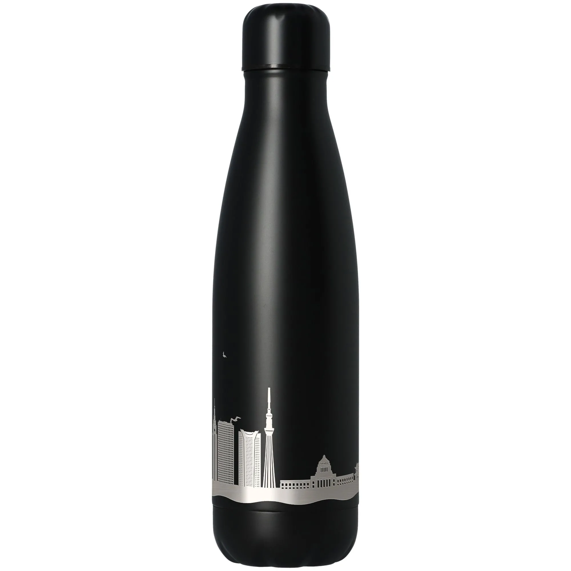 flasche, eintass, schwarz, stahl, stadtsilhouette