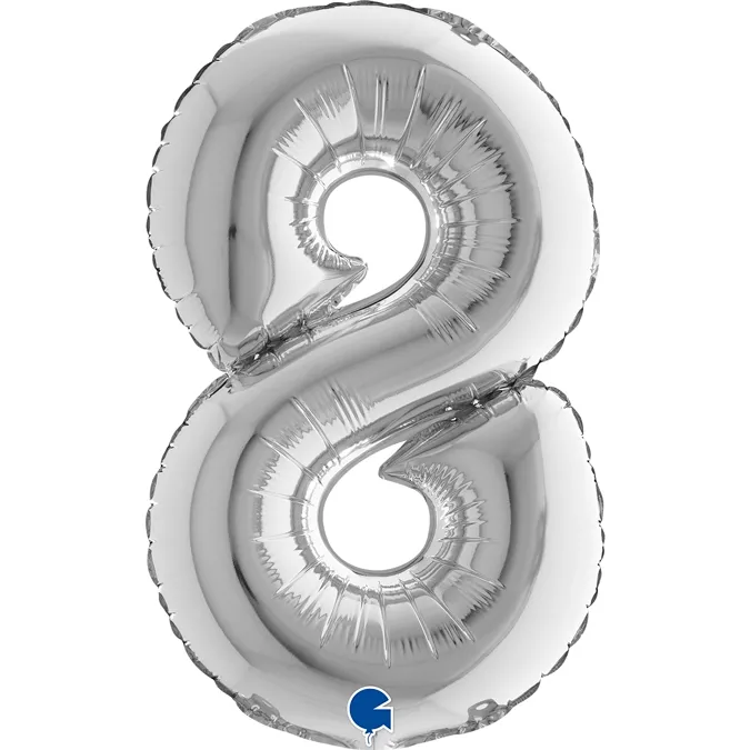 Folienballon Zahl "8" Silber, zur Luftbefüllung, 35 cm