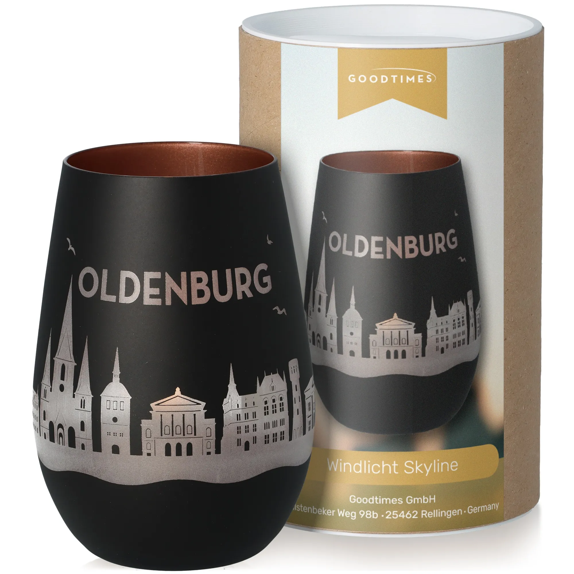 Windlicht Skyline Oldenburg Schwarz/Bronze