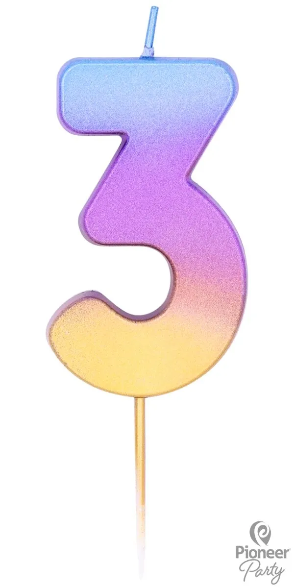Zahlenkerze "3", Regenbogen