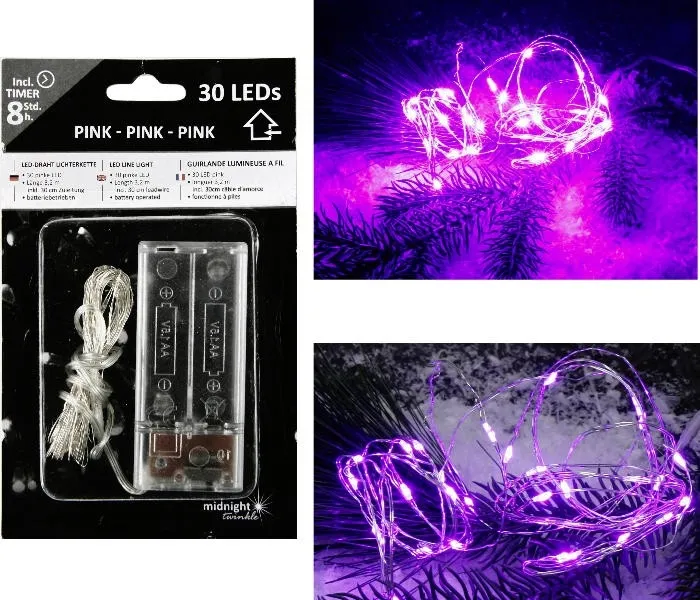 30 LED Draht Lichterkette Pink