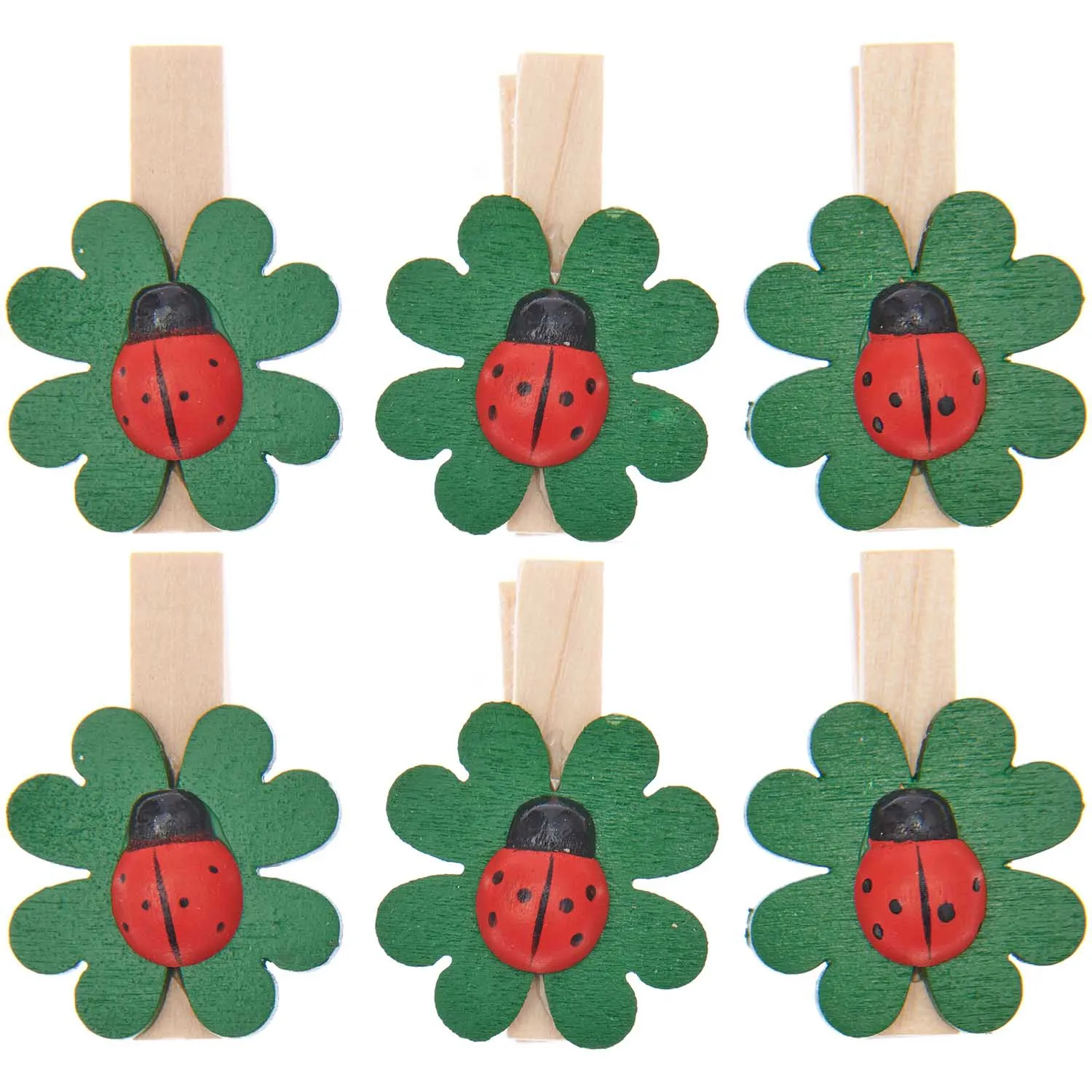 6 Holzklammern "Glücksklee"