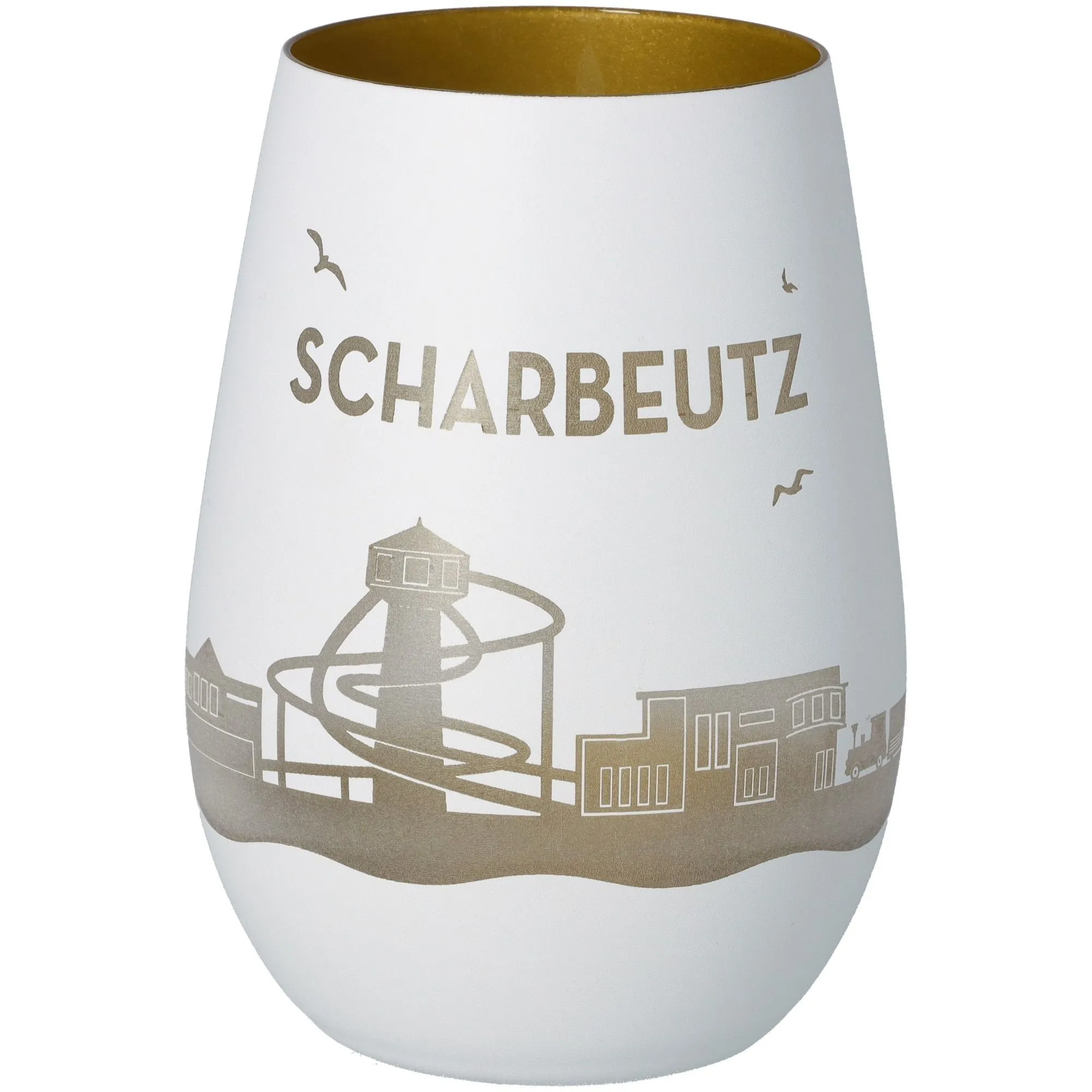 Windlicht Skyline Scharbeutz Weiß/Gold