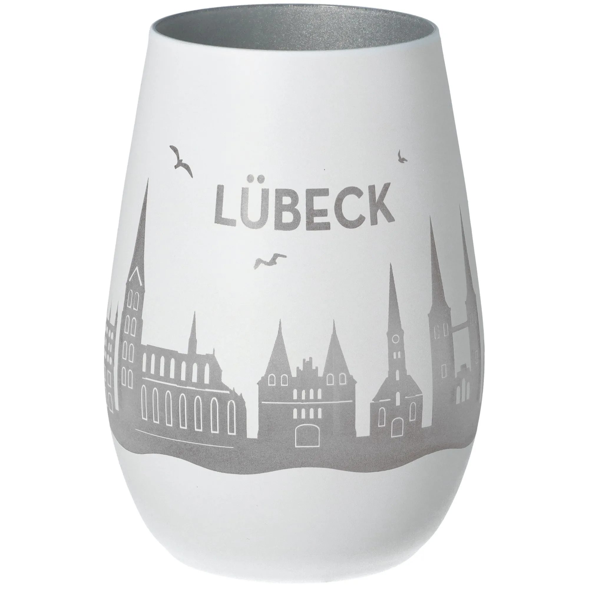 Windlicht Skyline Lübeck Weiß/Silber