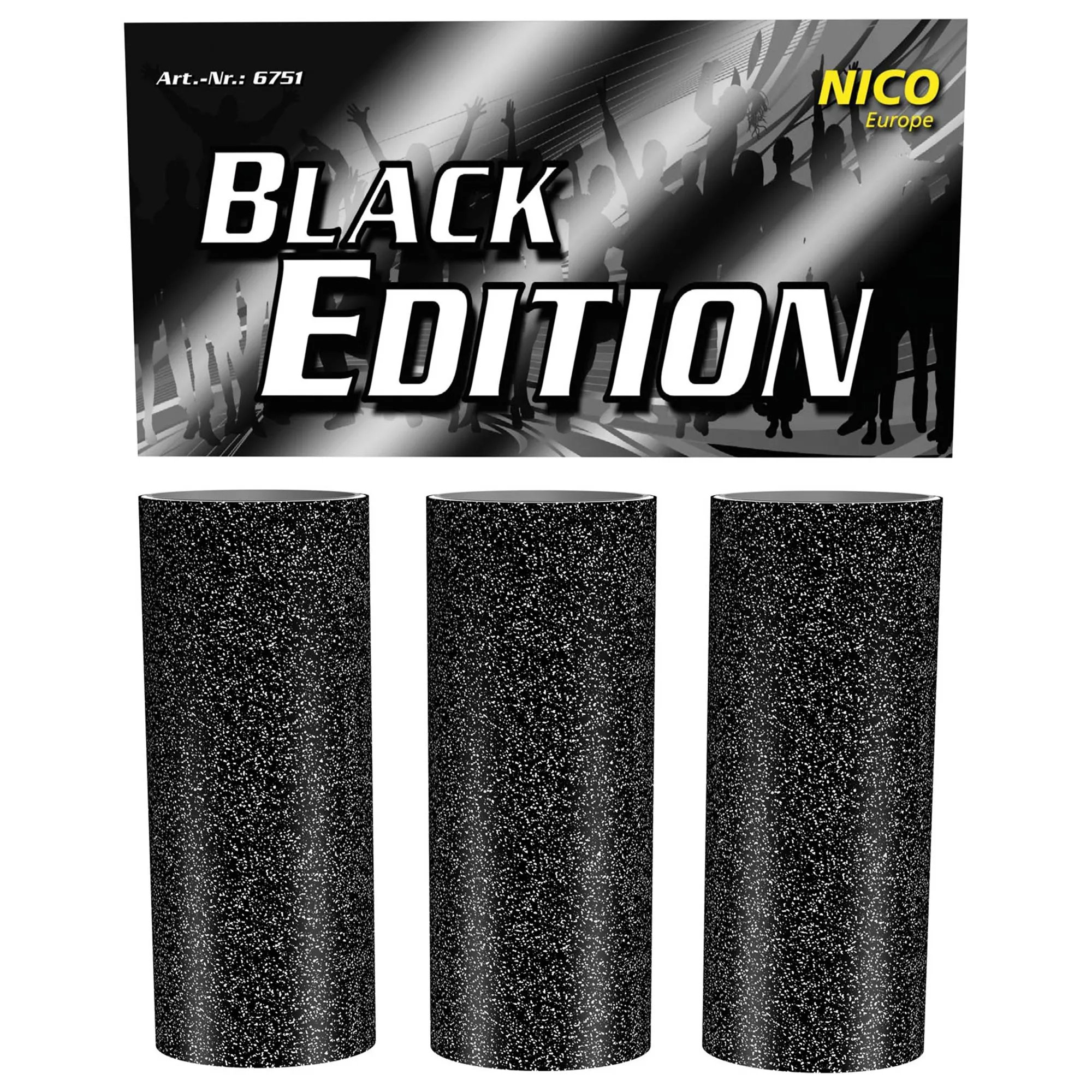 3 Schwarze Glitzer Tischbomben