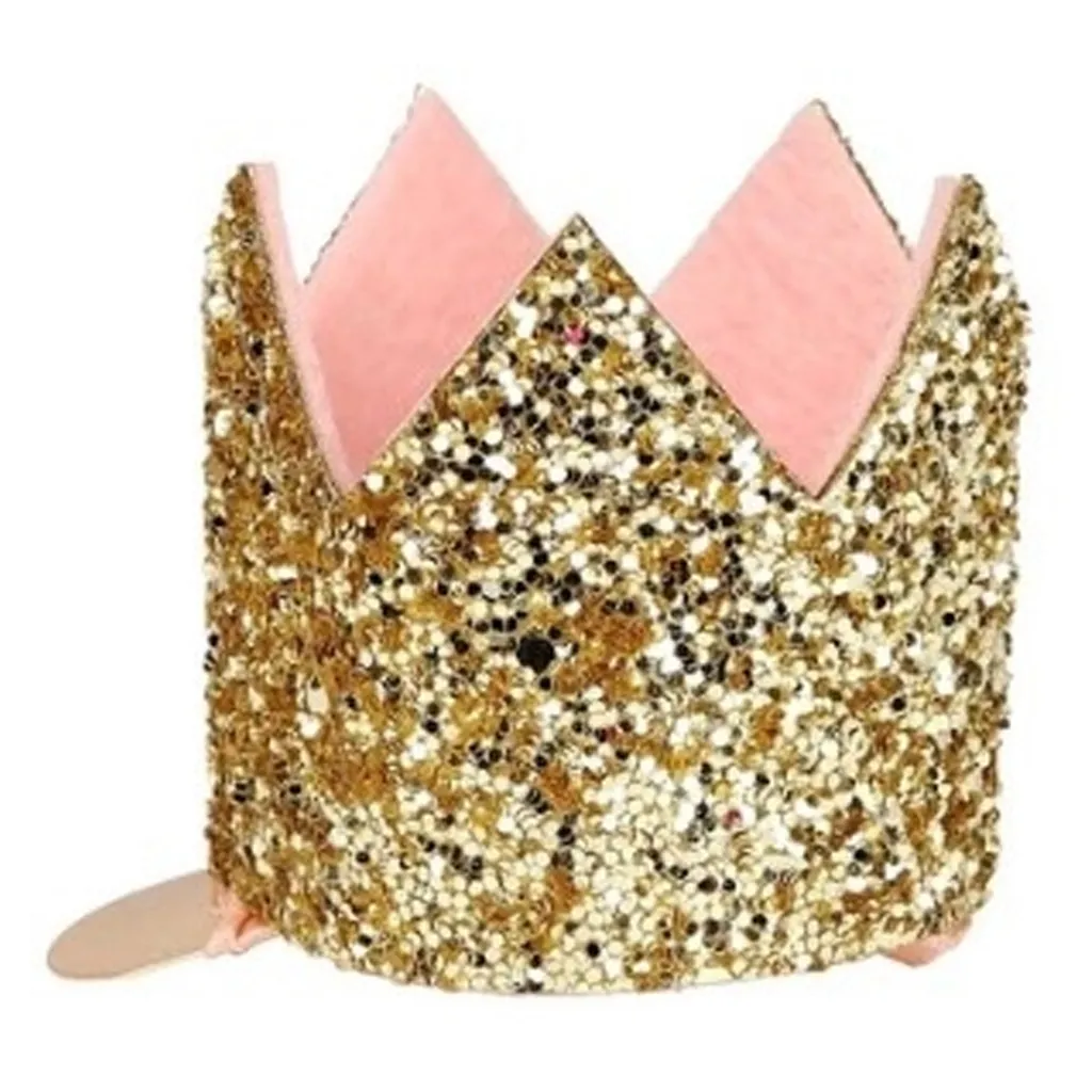 Meri Meri - Haarspange "Glitzerkrone", Gold/Rosa