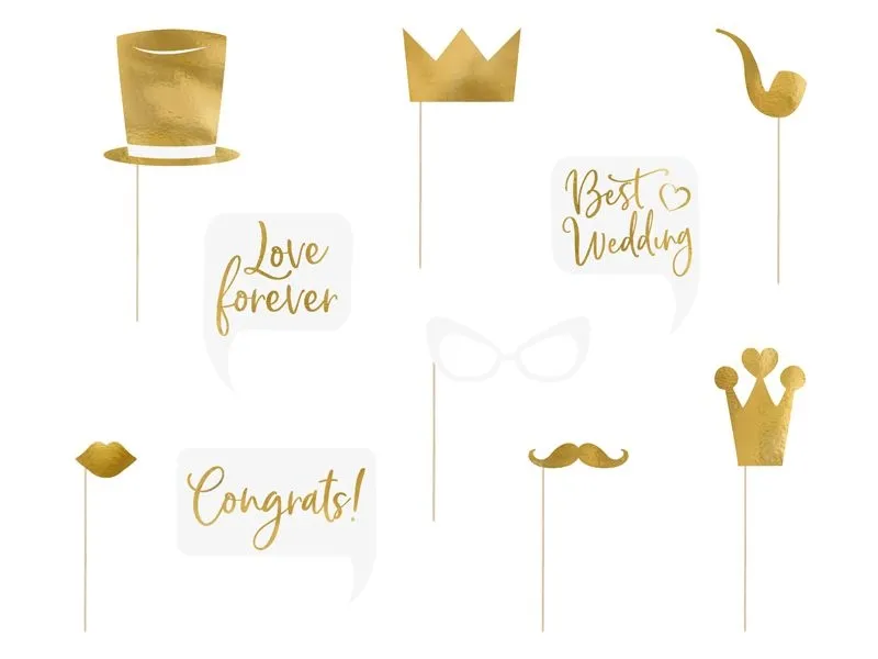 Photo Props-Set zur Hochzeit - 10 teilig, Gold