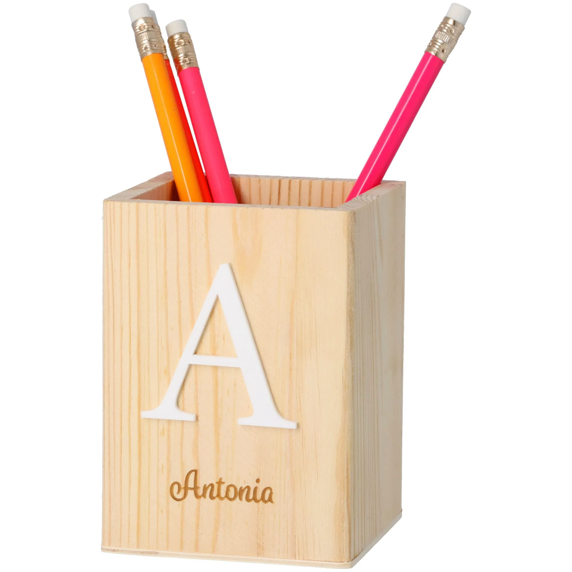 Stiftehalter Initial & "Name" aus Holz 11cm x 8cm x 8cm