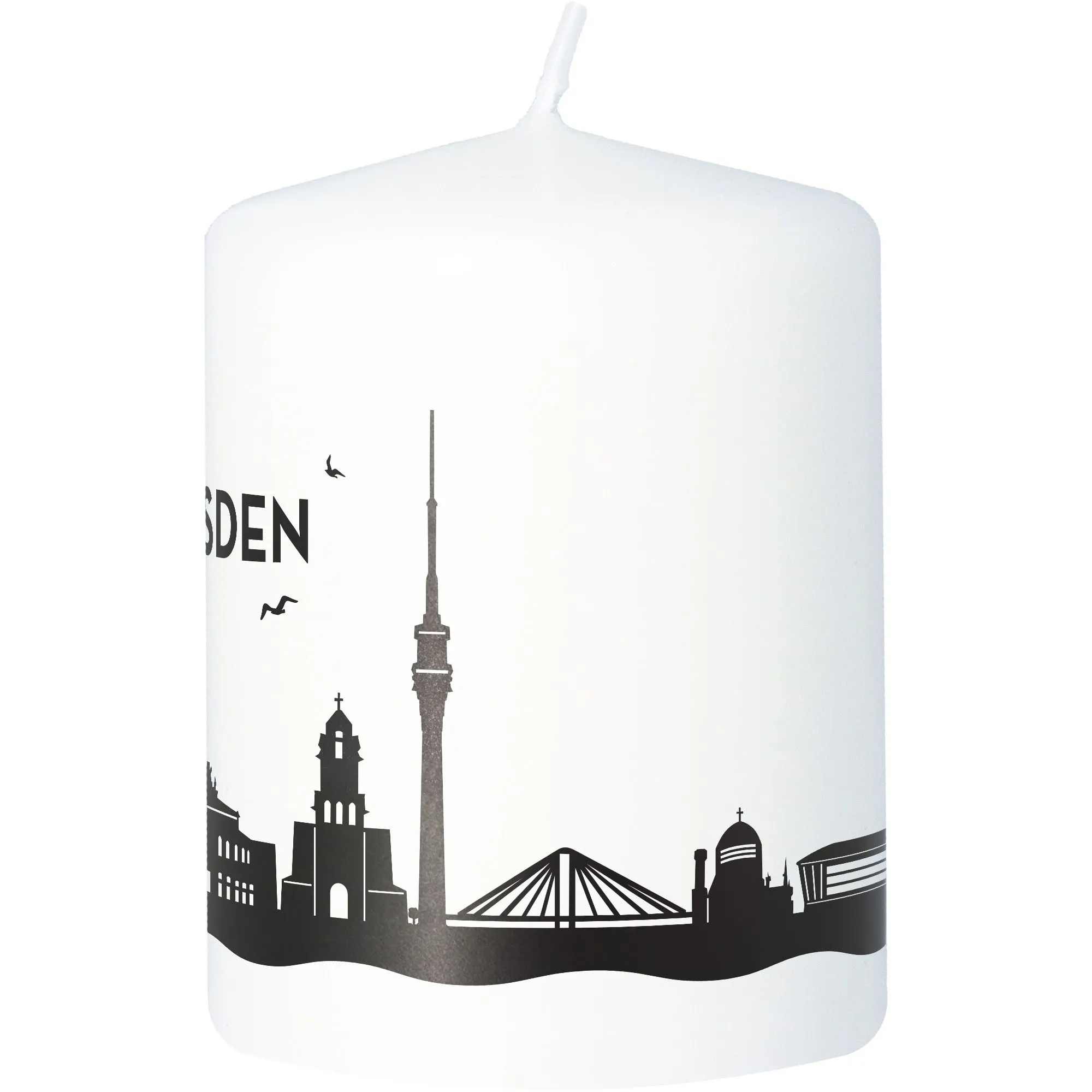 Stumpenkerze Skyline Dresden Weiß