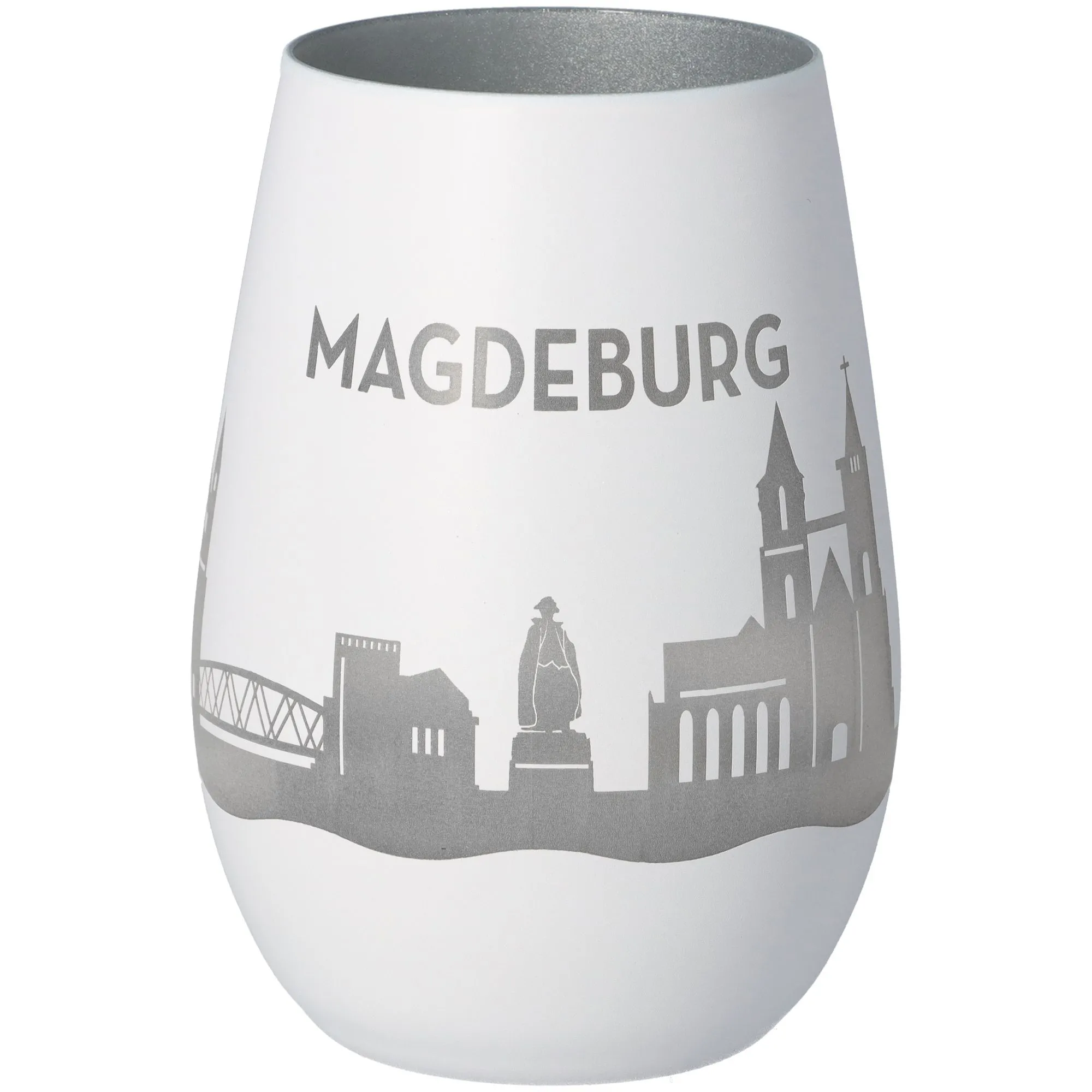 Windlicht Skyline Magdeburg Weiß/Silber