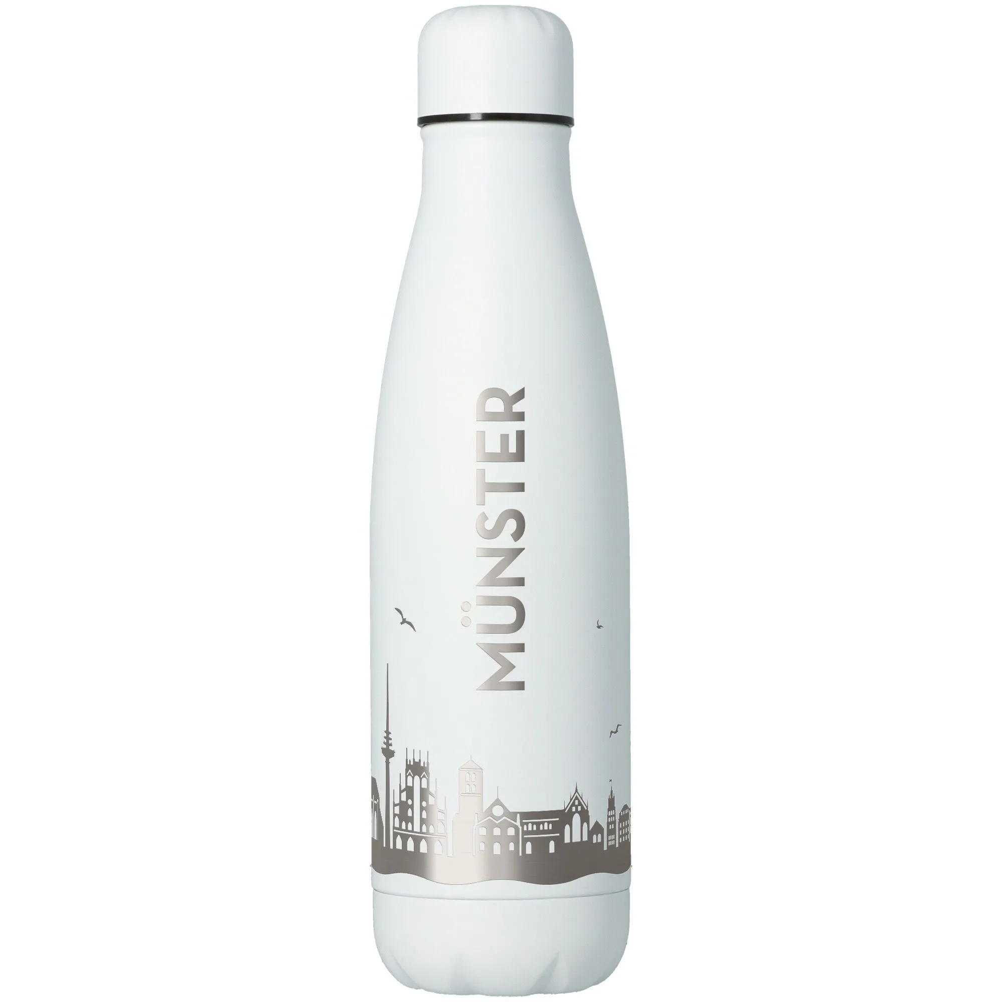 Thermal bottle, Stainless steel, White, City silhouette, Drink container