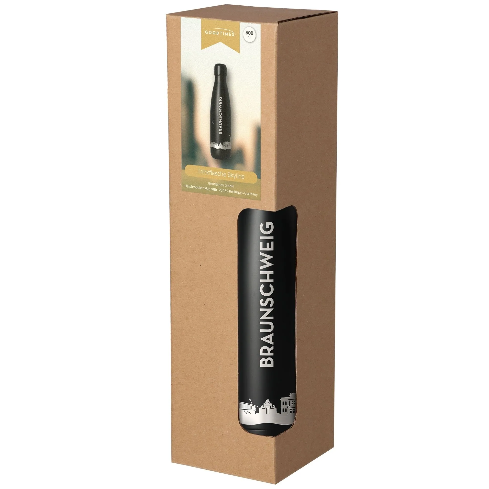 flasche, trinkflasche, kunststoff, schwarz, braunschweig