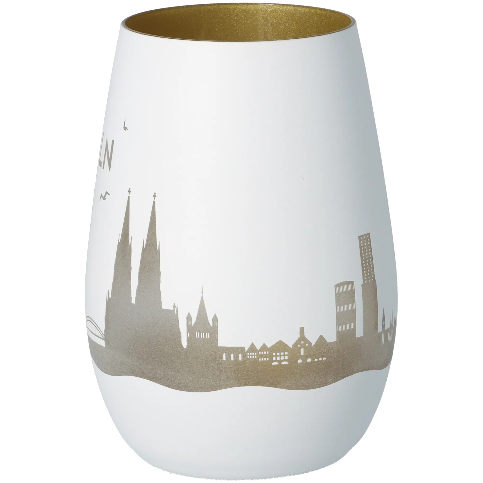 Windlicht Skyline Köln Weiß/Gold