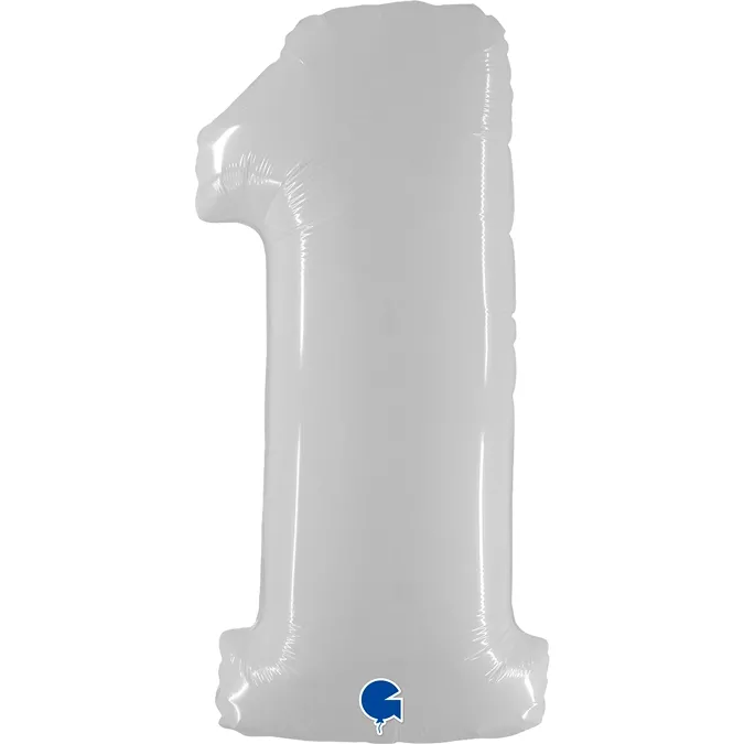 Folienballon Zahl 1 Shiny White 100cm/40"