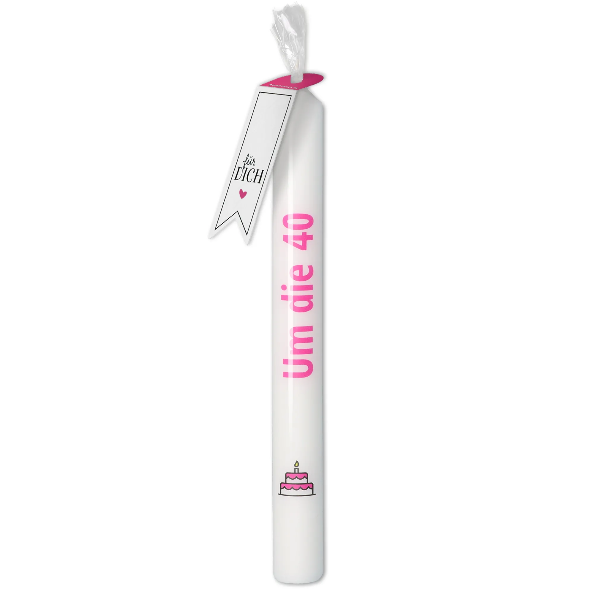 Stabkerze Weiß, Pink "Um die 40"