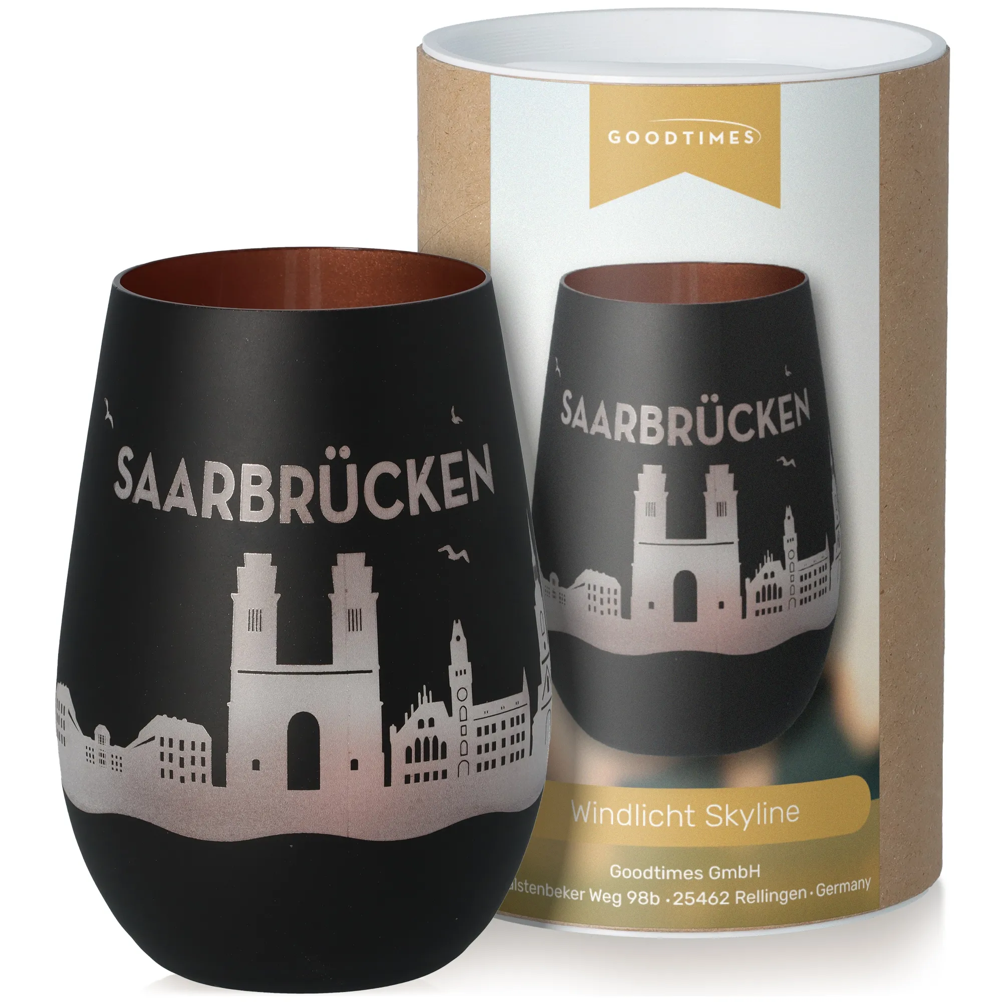 Windlicht Skyline Saarbrücken Schwarz/Bronze