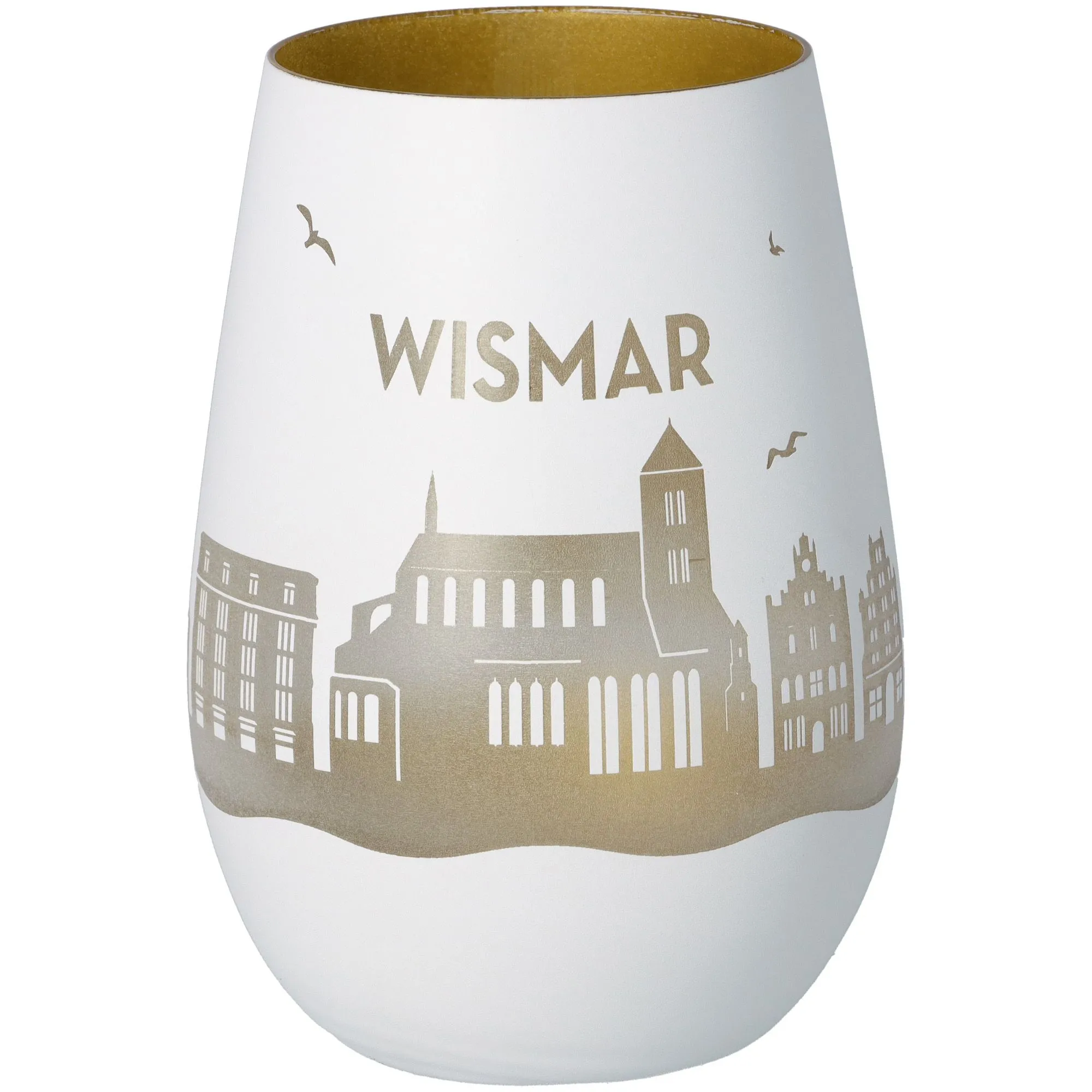Windlicht Skyline Wismar Weiß/Gold